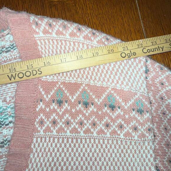 Vintage Gina Peters Knit Cardigan Sweater Pink Fair Isle Geometric Knit Made in - Picture 13 of 16